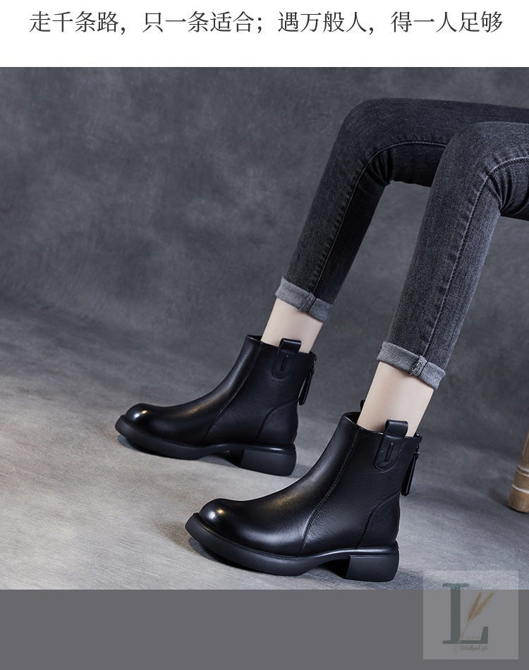 Vintage Side-Zip Genuine Leather Chelsea Boots