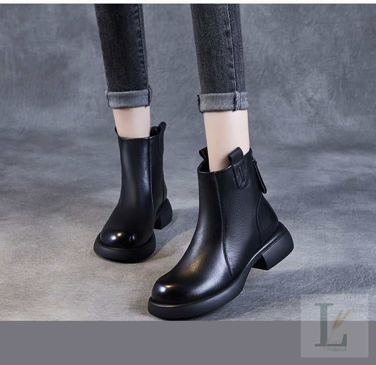 Vintage Side-Zip Genuine Leather Chelsea Boots