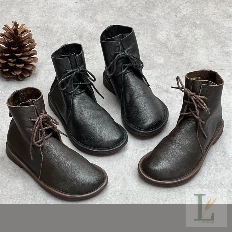 Block-Heel Side-Zip Genuine Leather Chelsea Boots
