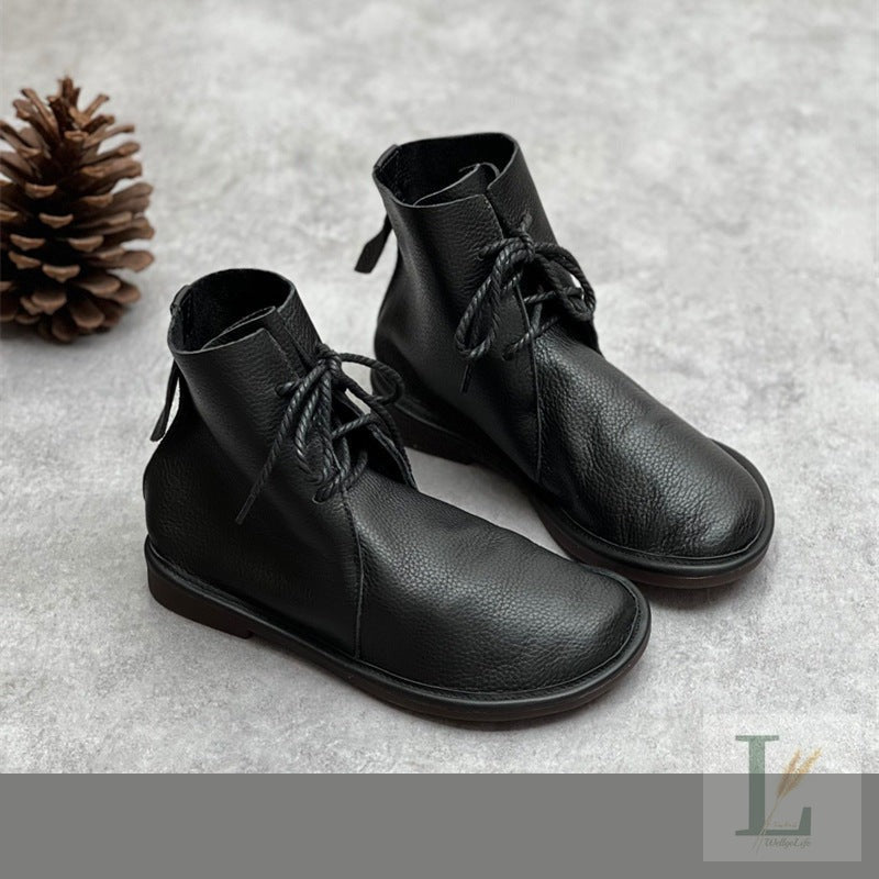 Block-Heel Side-Zip Genuine Leather Chelsea Boots