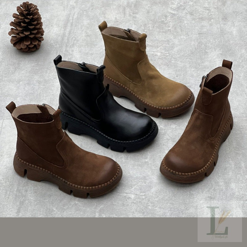 Retro Platform Ethnic-Style Genuine Leather Chelsea Boots