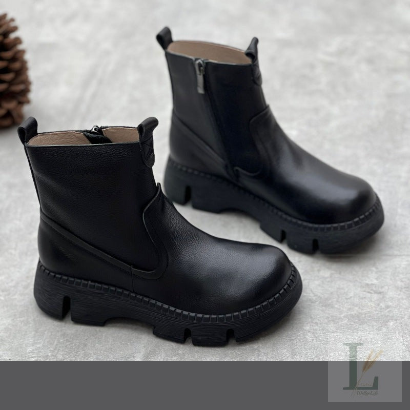 Retro Platform Ethnic-Style Genuine Leather Chelsea Boots