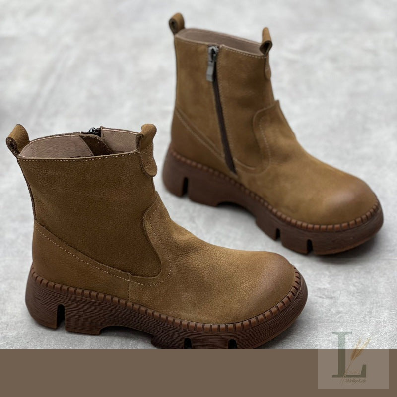 Retro Platform Ethnic-Style Genuine Leather Chelsea Boots