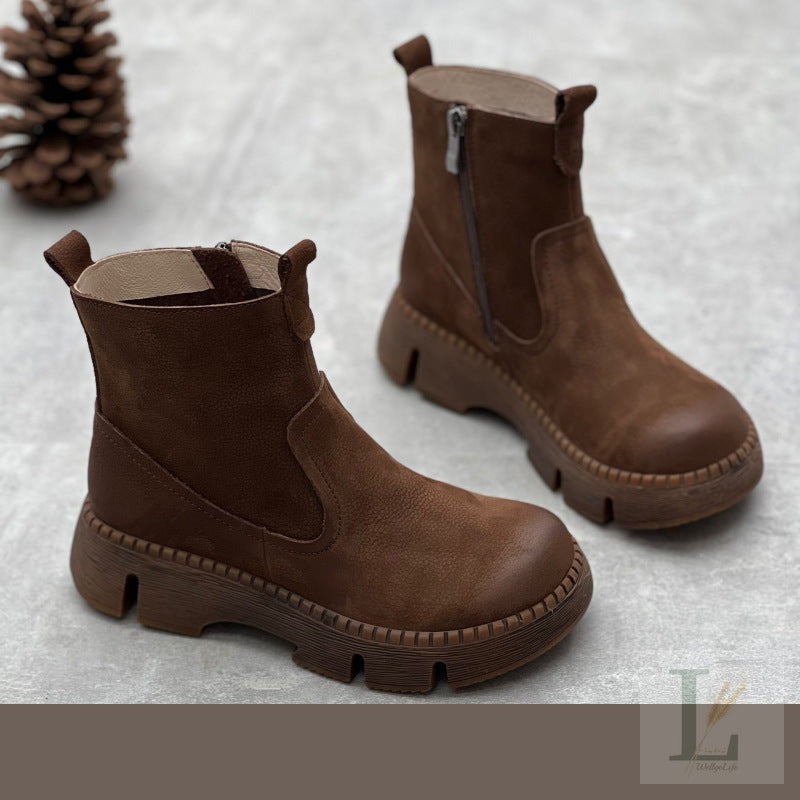 Retro Platform Ethnic-Style Genuine Leather Chelsea Boots