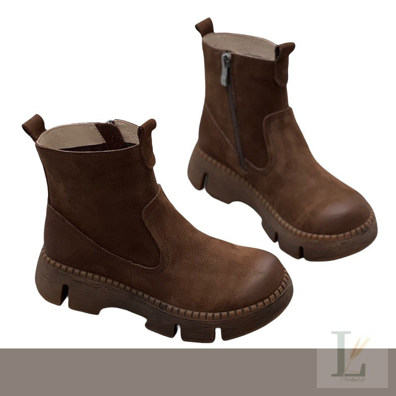 Retro Platform Ethnic-Style Genuine Leather Chelsea Boots