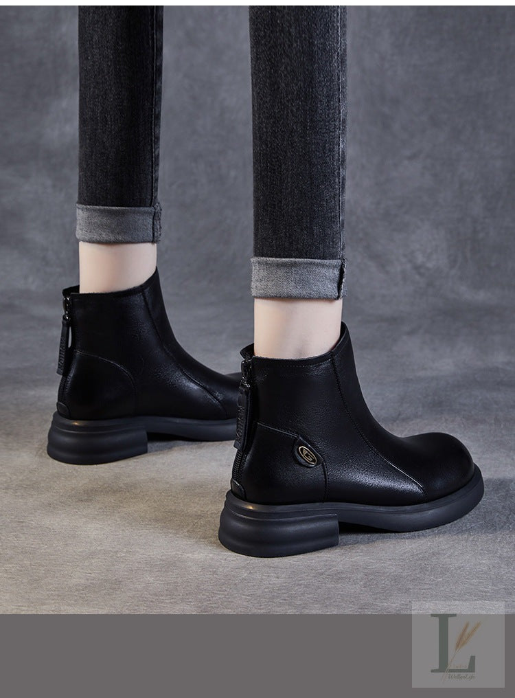 Slim Back-Zip Genuine Leather Chelsea Boots