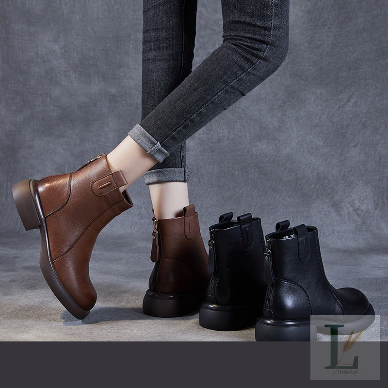 Muffin Platform Thick-Sole Genuine Leather Chelsea Boots
