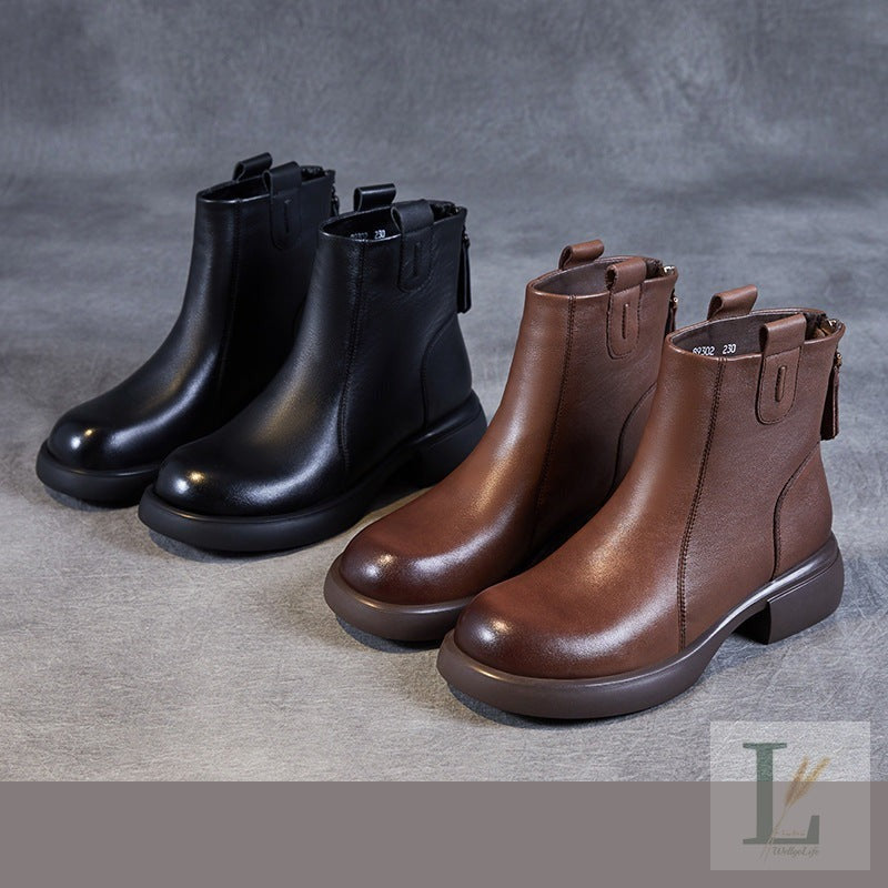 Muffin Platform Thick-Sole Genuine Leather Chelsea Boots