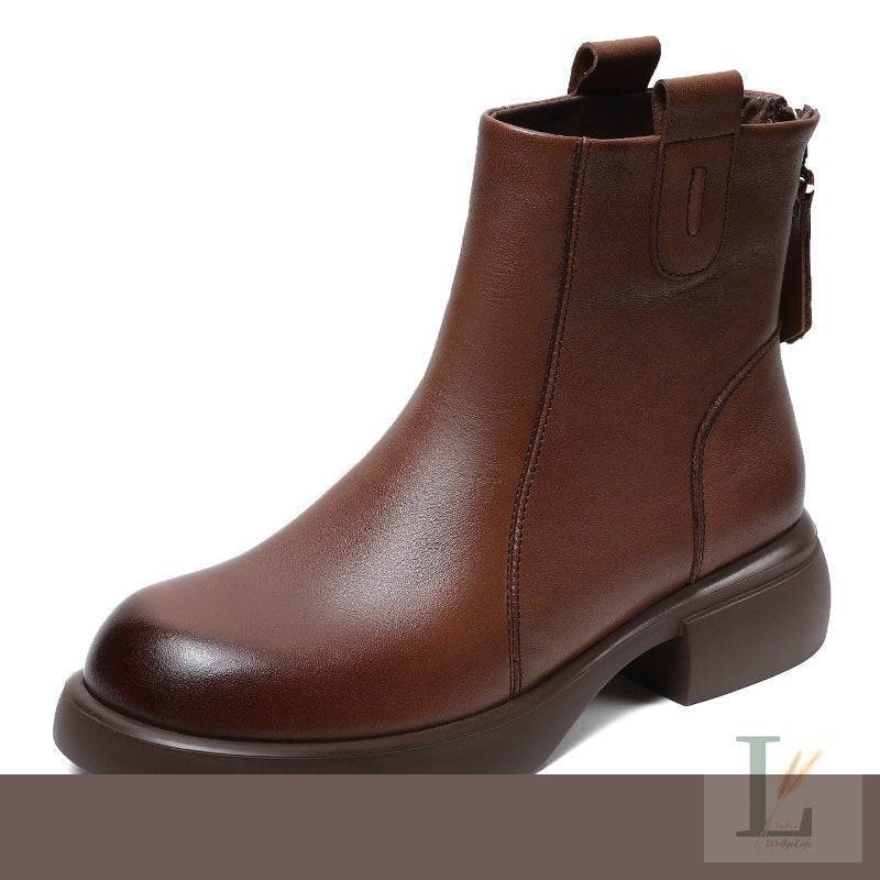 Muffin Platform Thick-Sole Genuine Leather Chelsea Boots