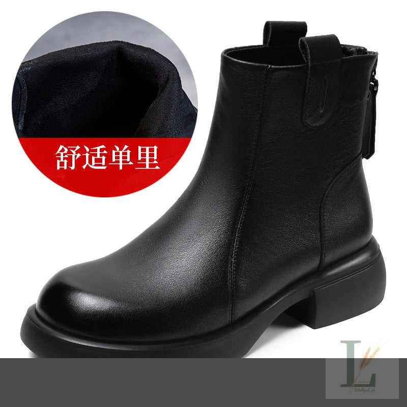 Muffin Platform Thick-Sole Genuine Leather Chelsea Boots
