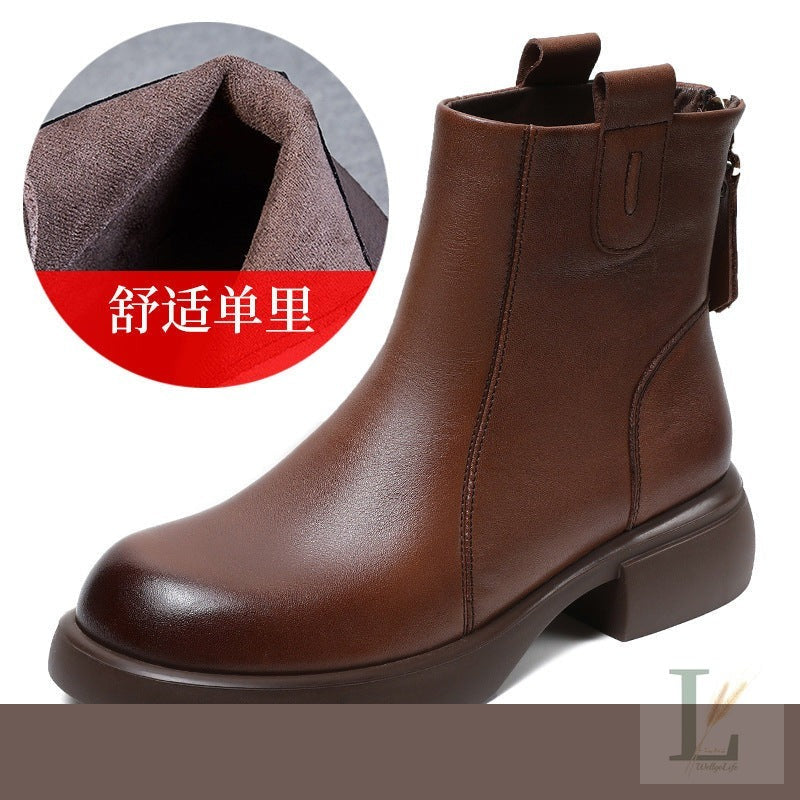 Muffin Platform Thick-Sole Genuine Leather Chelsea Boots